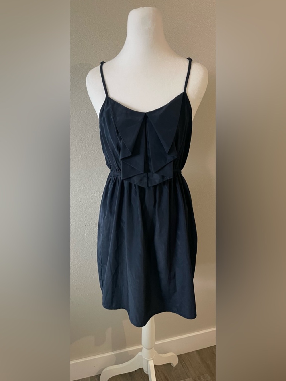 Poetry Navy Blue Ruffle Front Mini Dress